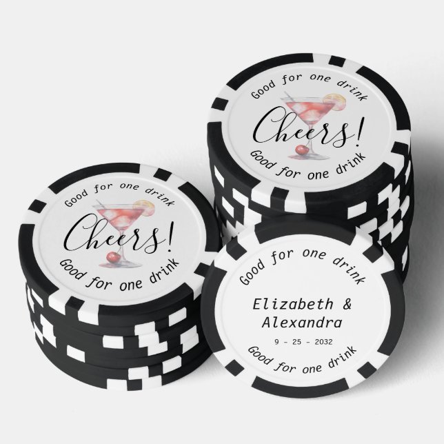 Modern Cheers Cosmo Drink Wedding Poker Chips (Stack)