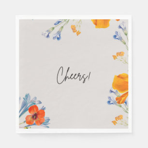  Modern Cheers Flowers Nastartium Blue Botanical Napkin