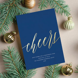 Modern Cheers Non-Photo Business Blue Christmas Foil Holiday Card