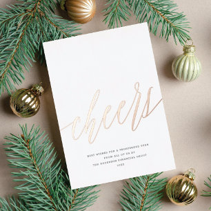 Modern Cheers Non-Photo Business Gold Christmas  Foil Holiday Card