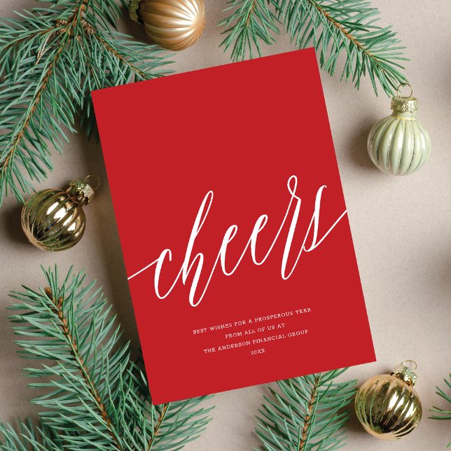 Modern Cheers Non-Photo Business Holiday Card Red (Creator Uploaded)