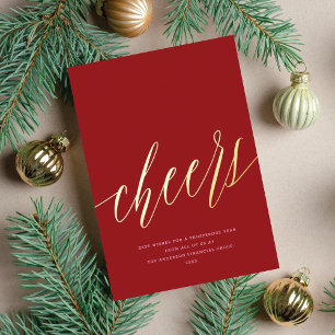 Modern Cheers Non-Photo Business Red Christmas  Foil Holiday Card