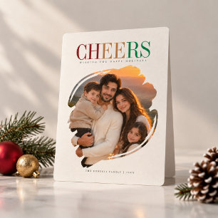 Modern Cheers Scalloped Family Photo Christmas Holiday Card