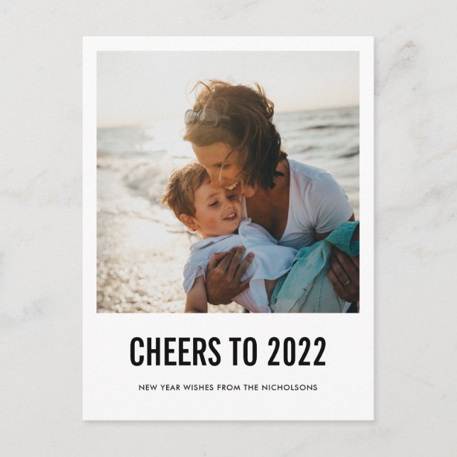 Modern Cheers To 2022 New Year Script Photo  Holiday Postcard (Front)