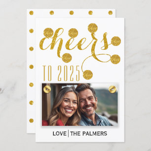 Modern cheers to 2025 gold glitter New Year photo Holiday Card