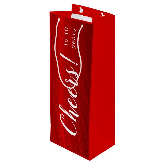 Modern Cheers to 40 Years Ruby Red Anniversary Wine Gift Bag (Back Angled)
