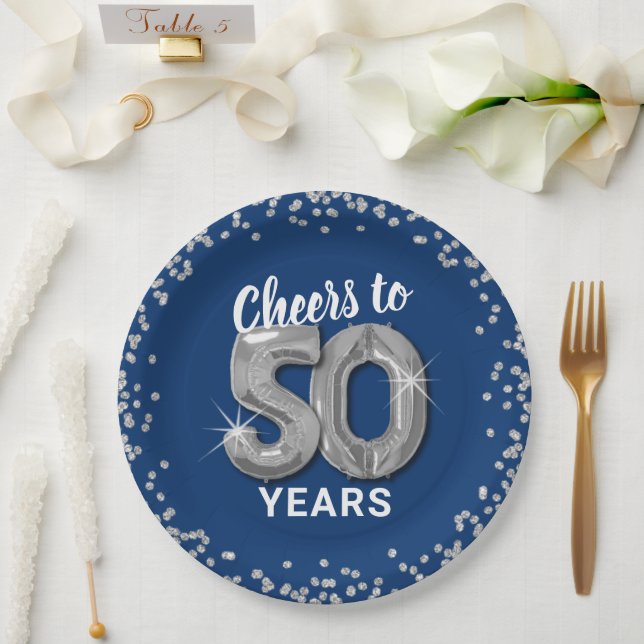 Modern Cheers to 50 Years Birthday Paper Plate (Wedding)