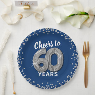 Modern Cheers to 60 Years Birthday Paper Plate