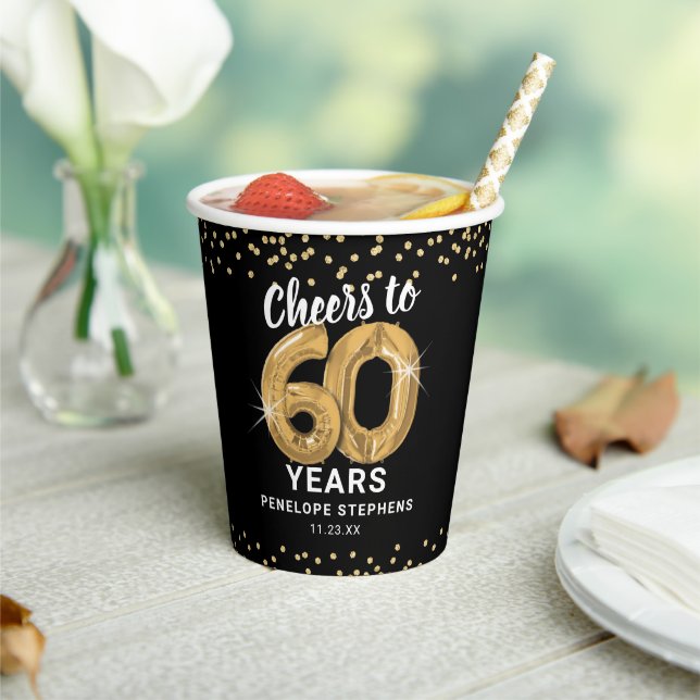 Modern Cheers to 60 Years Birthday Party Paper Cups (Insitu)