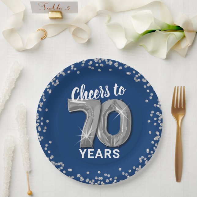 Modern Cheers to 70 Years Birthday Paper Plate (Wedding)