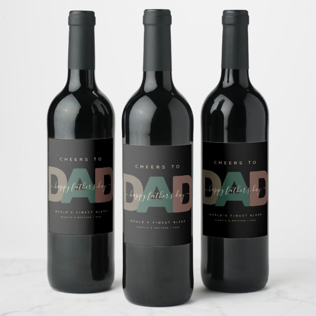 Modern "Cheers to Dad" Father's Day Wine Label (Bottles)