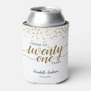 Modern Cheers to Gold White Confetti 21st Birthday Can Cooler
