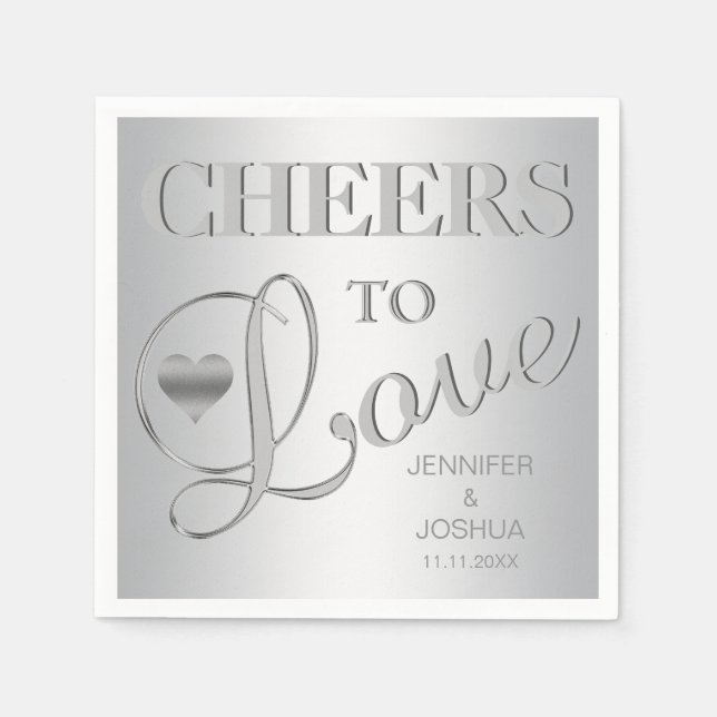 Modern CHEERS TO LOVE Silver Grey Wedding Napkin (Front)