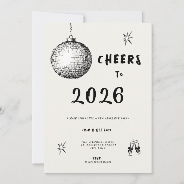 Modern Cheers to New Year 2026 Bold Typo Invitation (Front)