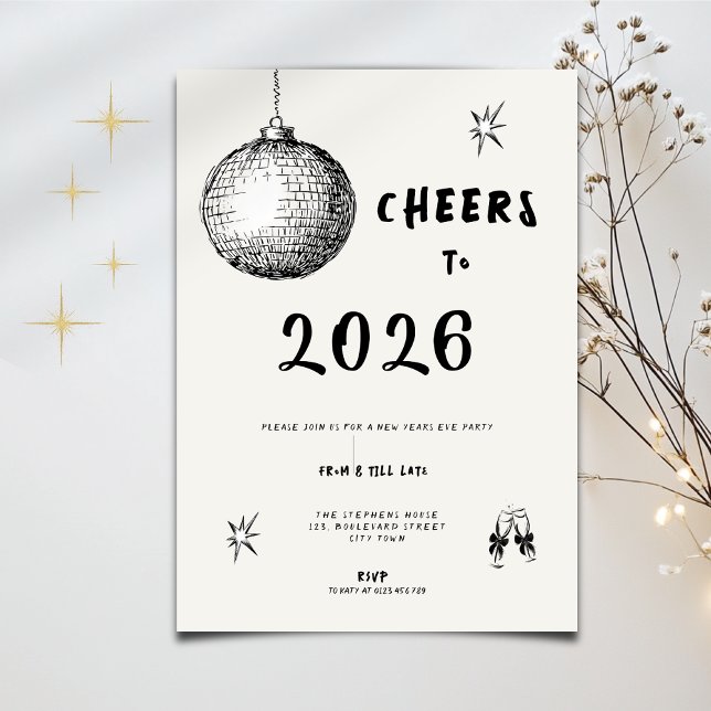 Modern Cheers to New Year 2026 Bold Typo Invitation (Creator Uploaded)