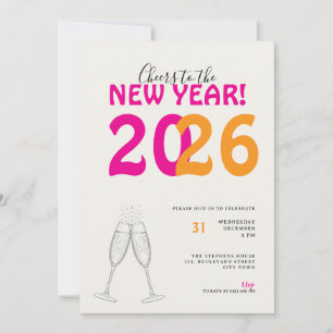 Modern Cheers to New Year Bold Typo Invitation