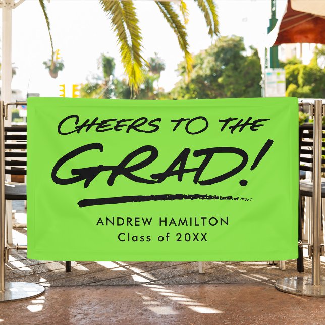 Modern Cheers to the Grad Lime Green Graduation Banner (Creator Uploaded)