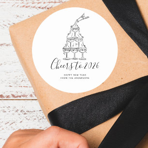Modern Cheers to the New Year White Hand Drawn Classic Round Sticker