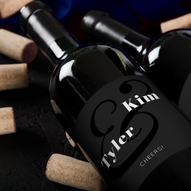 Modern cheers typography black and white wedding wine label (Creator Uploaded)
