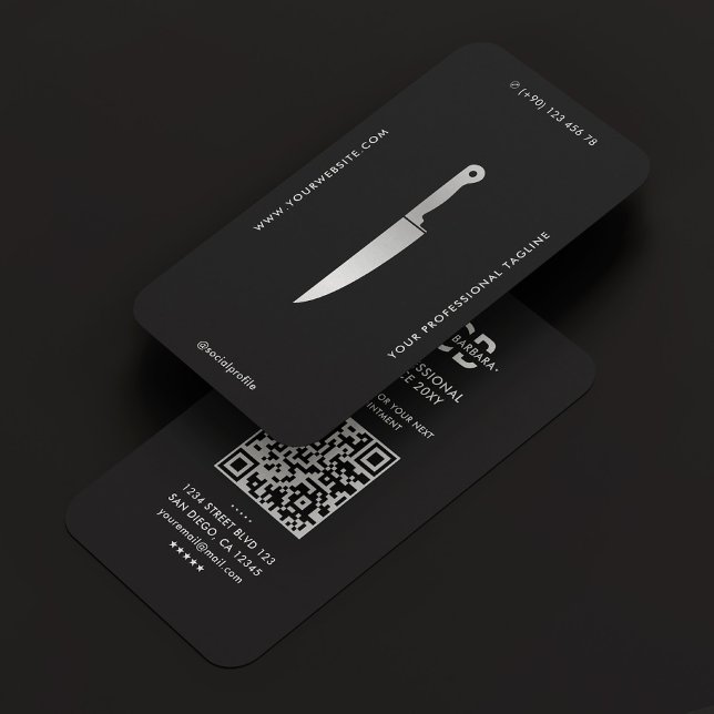 Modern Chef Black Silver Knife Butcher Caterer Business Card (Modern Chef Black Silver Knife Butcher Caterer Business Card
)