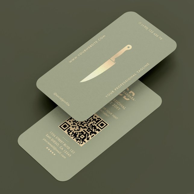 Modern Chef Gold Knife Sage Green Luxury Business Card (Modern Chef Gold Knife Sage Green Luxury Business Card
)