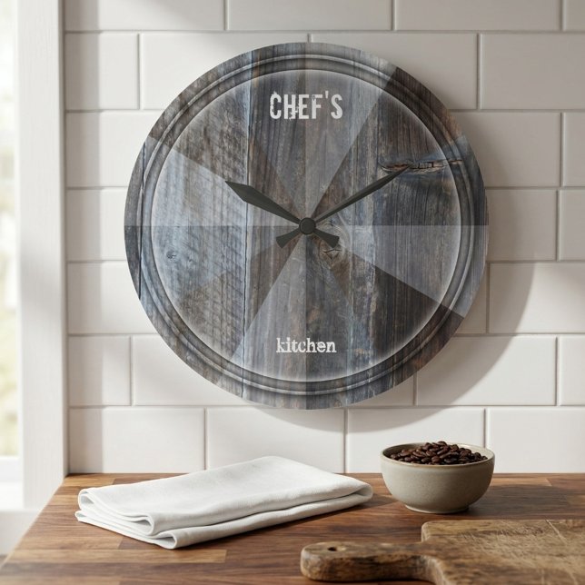 Modern Chef Industrial Wood Cutting Board Clock (Professional rustic wall clock featuring an industrial geometric design resembling a cutting board)