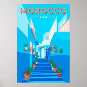 Modern Chefchaouen Morocco Travel Poster