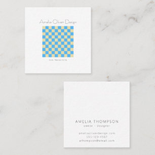 Modern Chequerboard Blue Simple Stylish Custom Square Business Card