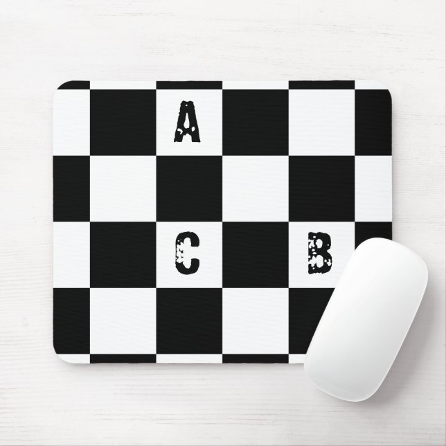 Modern Chequered black and white Alphabets Mouse Mat (With Mouse)