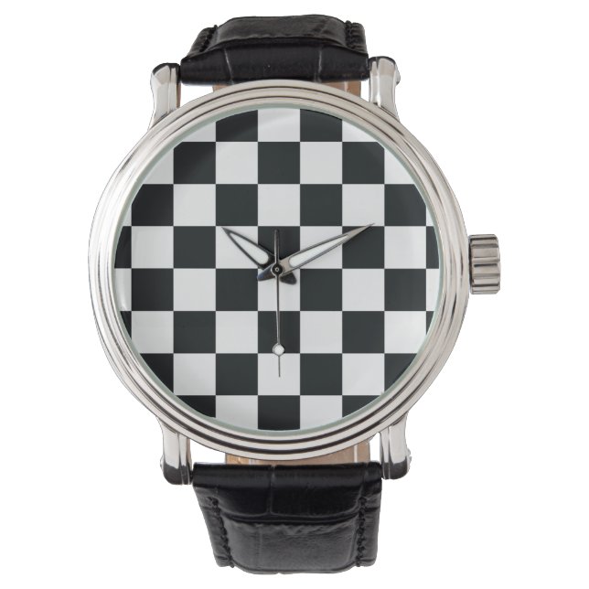 Modern Chequered Black and White Watch (Front)