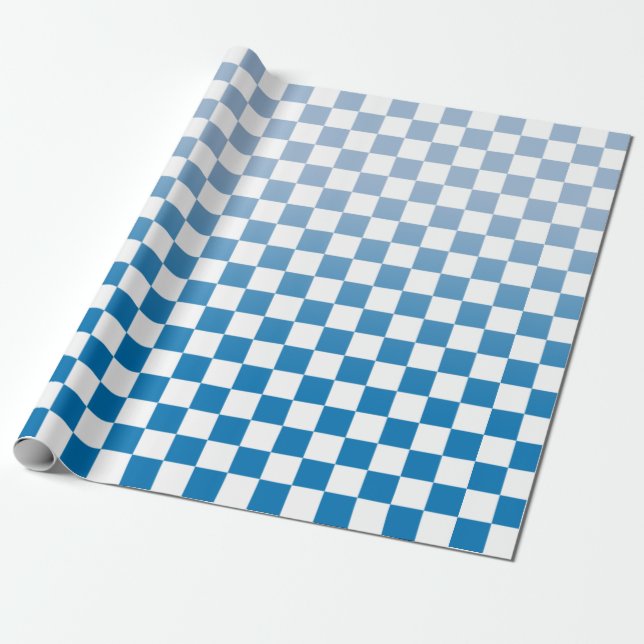 Modern Chequered Blue Gradient and White Pattern Wrapping Paper (Unrolled)