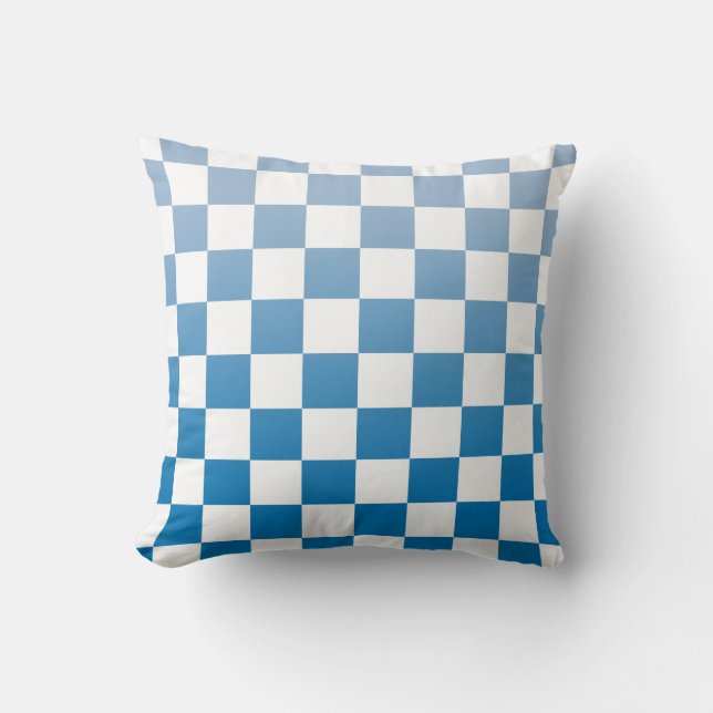 Modern Chequered Blue Gradient White Pattern Cushion (Front)