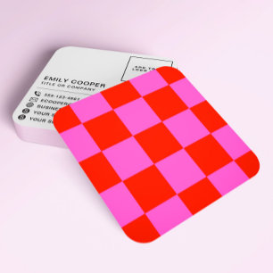Modern Chequered Chequerboard Add Logo Red and Pin Square Business Card
