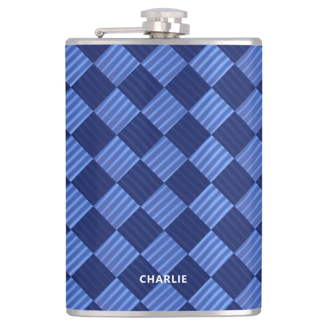 Modern Chequered Geometric Design With Name Hip Flask (Front)
