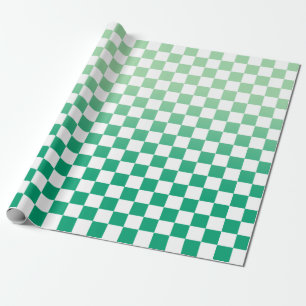 Modern Chequered Green Gradient and White Pattern Wrapping Paper
