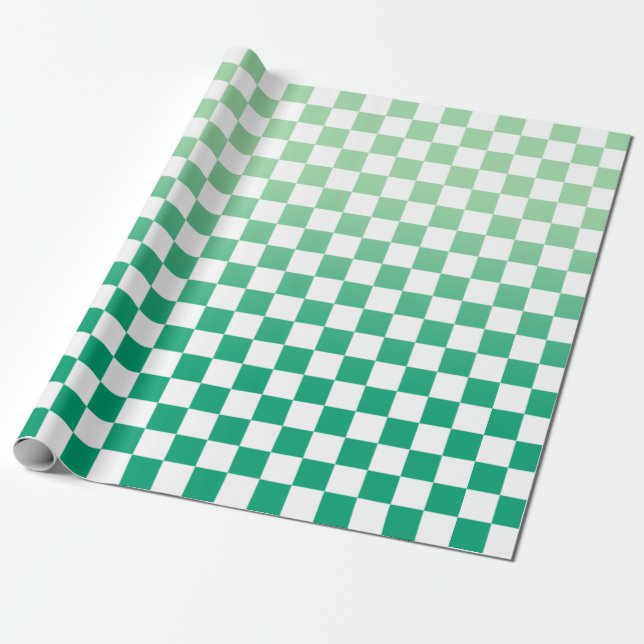 Modern Chequered Green Gradient and White Pattern Wrapping Paper (Unrolled)