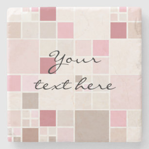 Modern Chequered Mosaic Pastel Pink Stone Coaster