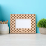 Modern Chequered Pattern Monogrammed Wooden Laser Etched Frames<br><div class="desc">Create your own custom, personalised, durable, long-lasting, high-quality natural wood, simple modern chequered checkers pattern geometric design, monogram / initials monogrammed, laser engraved etched photo picture frame, featuring removable back to add a 4x6 photo and a fold out stand to easily prop your frame up on a desk or shelf....</div>