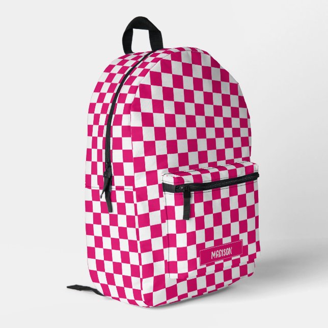 Modern Chequered Pink Pattern Custom Name Printed Backpack (Back Corner Left)