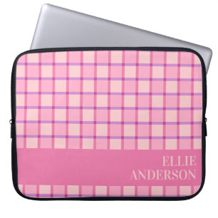 Modern Chequered Pink Purple Personalised Laptop Sleeve