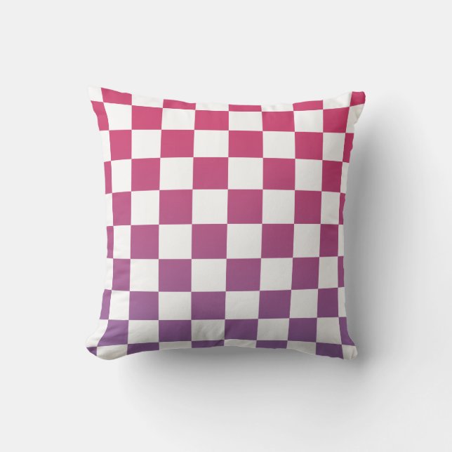 Modern Chequered Pink to Purple Gradient Pattern Cushion (Front)