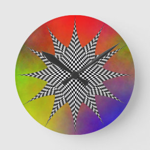 Modern Chequered Plasma by Kenneth Yoncich Round Clock