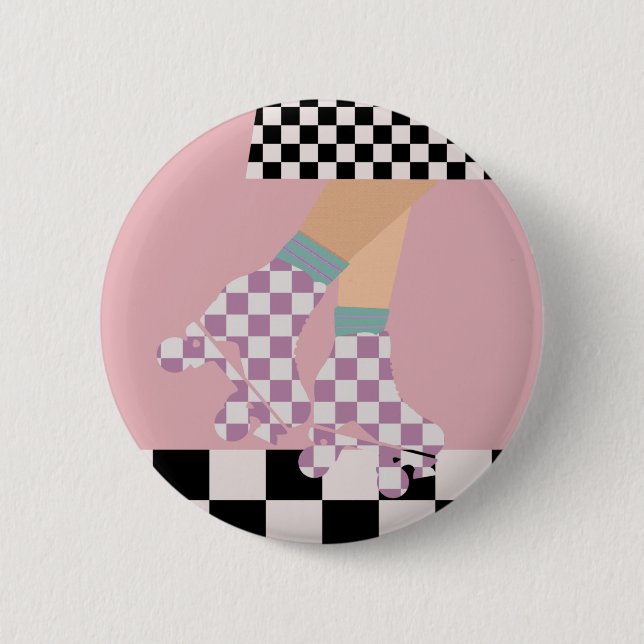 Modern Chequered Roller Skating Girl Art Checks  6 Cm Round Badge (Front)