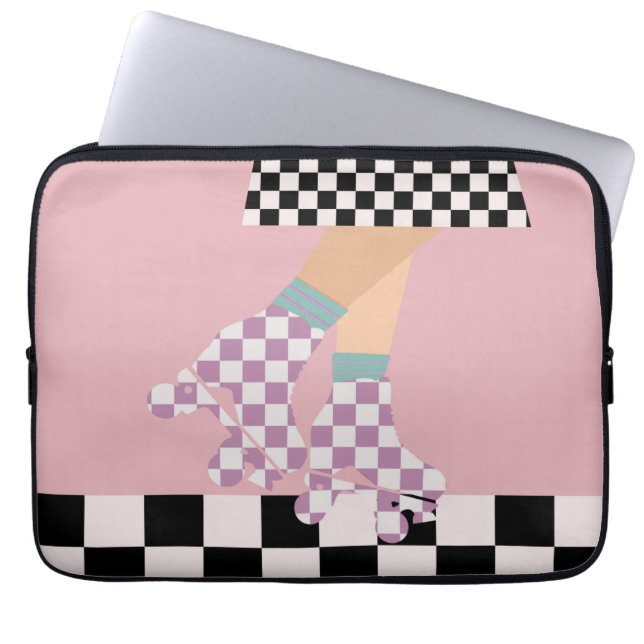 Modern Chequered Roller Skating Girl Art Checks   Laptop Sleeve (Front)
