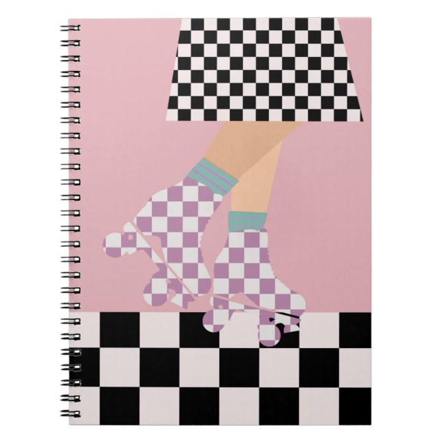 Modern Chequered Roller Skating Girl Art Checks   Notebook (Front)
