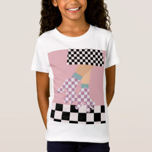Modern Chequered Roller Skating Girl Art Checks T-Shirt