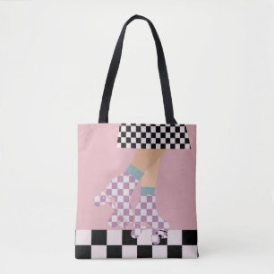 Modern Chequered Roller Skating Girl Art Checks    Tote Bag
