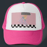 Modern Chequered Roller Skating Girl Art Checks   Trucker Hat<br><div class="desc">Roller skater girl in checks on skirt, and lilac checkers on quads, roller skating on chequerboard pattern disco floor. Perfect abstract legs roller skates art for roller derby babe, woman, girl. Loveable roller skates pattern design on home decor, mugs, wrapping paper, etc. Roller skates art illustration design gift for daughter,...</div>