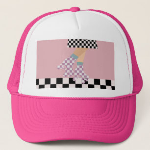 Modern Chequered Roller Skating Girl Art Checks Trucker Hat