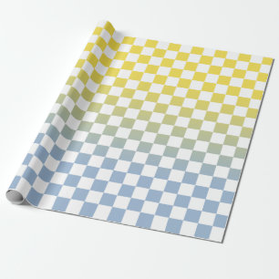 Modern Chequered Yellow to Blue Gradient Pattern Wrapping Paper
